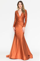 V-Neck Satin Mermaid Evening &amp; Mother Dress-smcdress