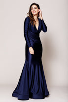 V-Neck Satin Mermaid Evening &amp; Mother Dress-smcdress