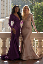 V-Neck Satin Mermaid Evening &amp; Mother Dress-smcdress