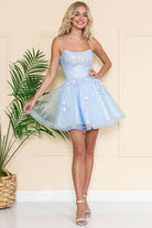 Straight Across Short Dress with Tulle Skirt-smcdress