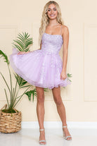 Straight Across Short Dress with Tulle Skirt-smcdress