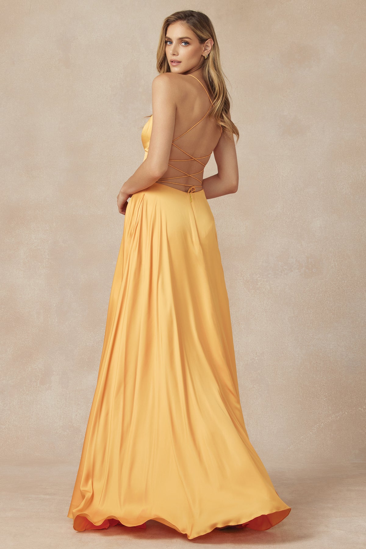 【Papier】Linnen gown/orange Orange linen dress with slits (№ 46958) ♡ Gepur - women