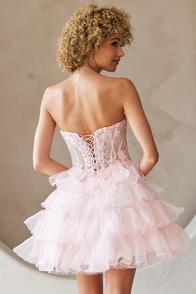 ruffle corset mini dress Pink Strapless Tiered premiere-2026 Sherri Hill style 55964 Wojas Men's Light Brown Color:Red / Pink Floral