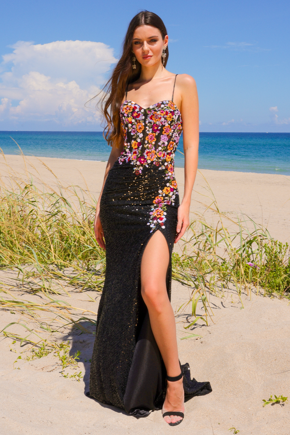 Black Berry Long Prom Dress – Beaded A-Line Evening Gown