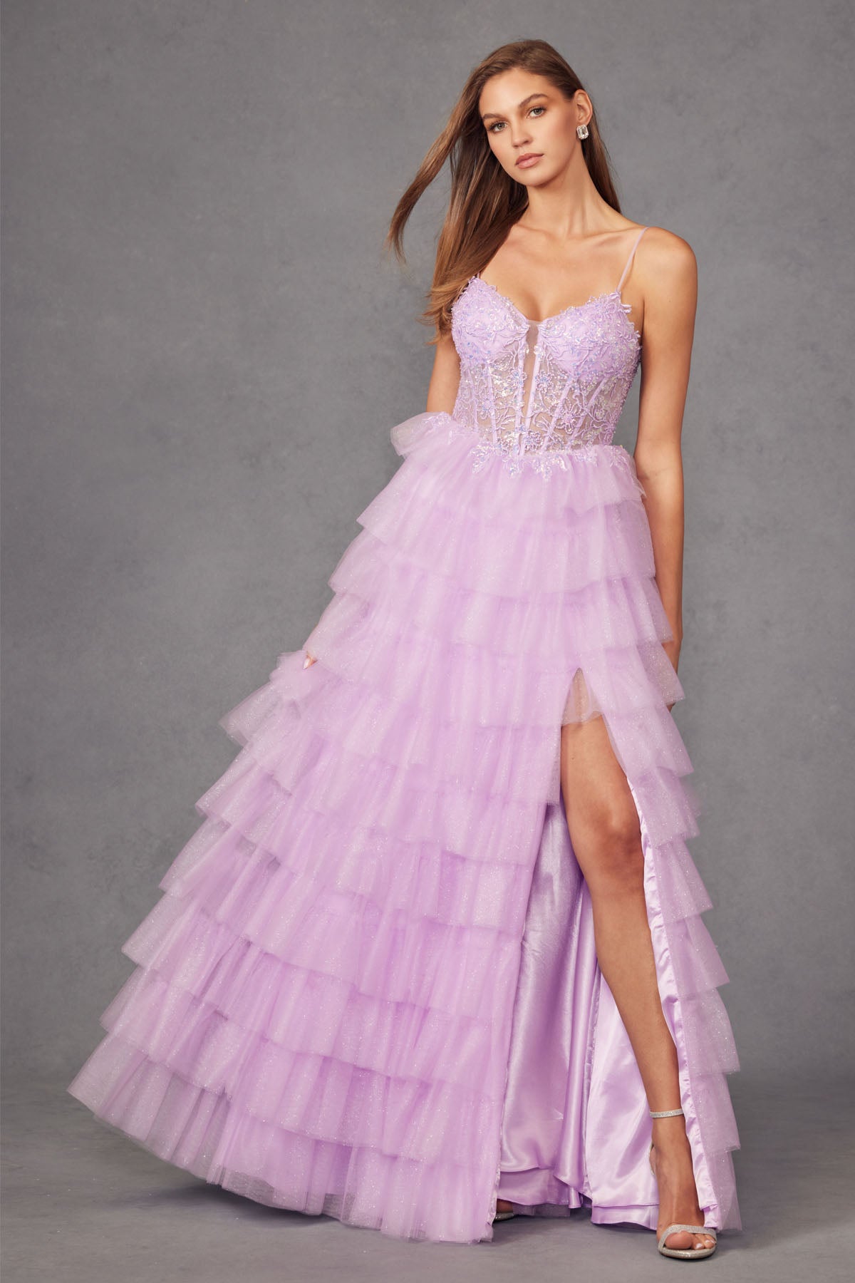 Ruffle Tulle Deep Lace Corset Bodice Lace Up Long Prom Dress Ruffle Tulle Deep Lace Corset Bodice Lace Up Long Prom Dress