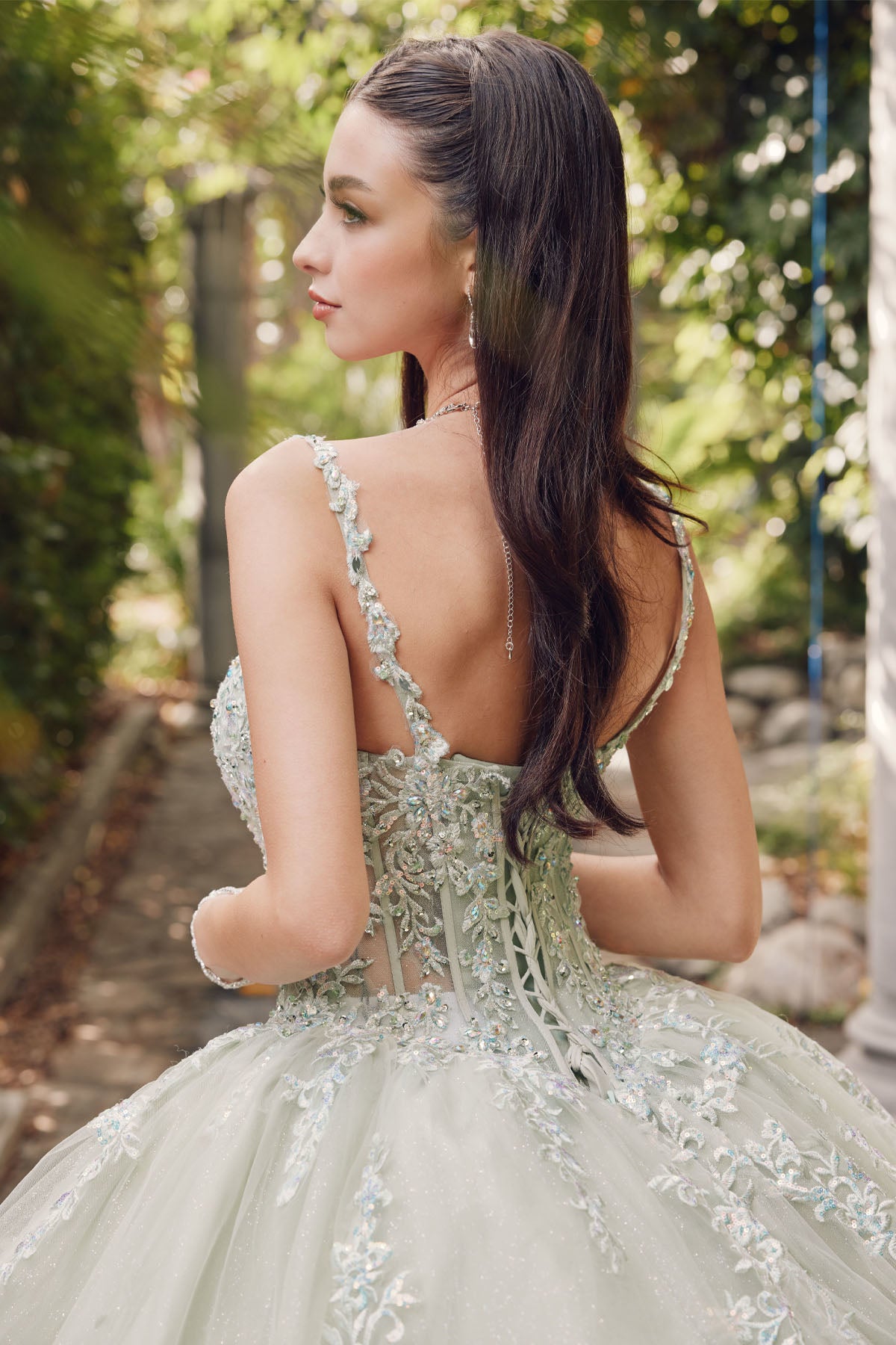 Cinderella-Inspired Off-Shoulder 3D Floral Applique
