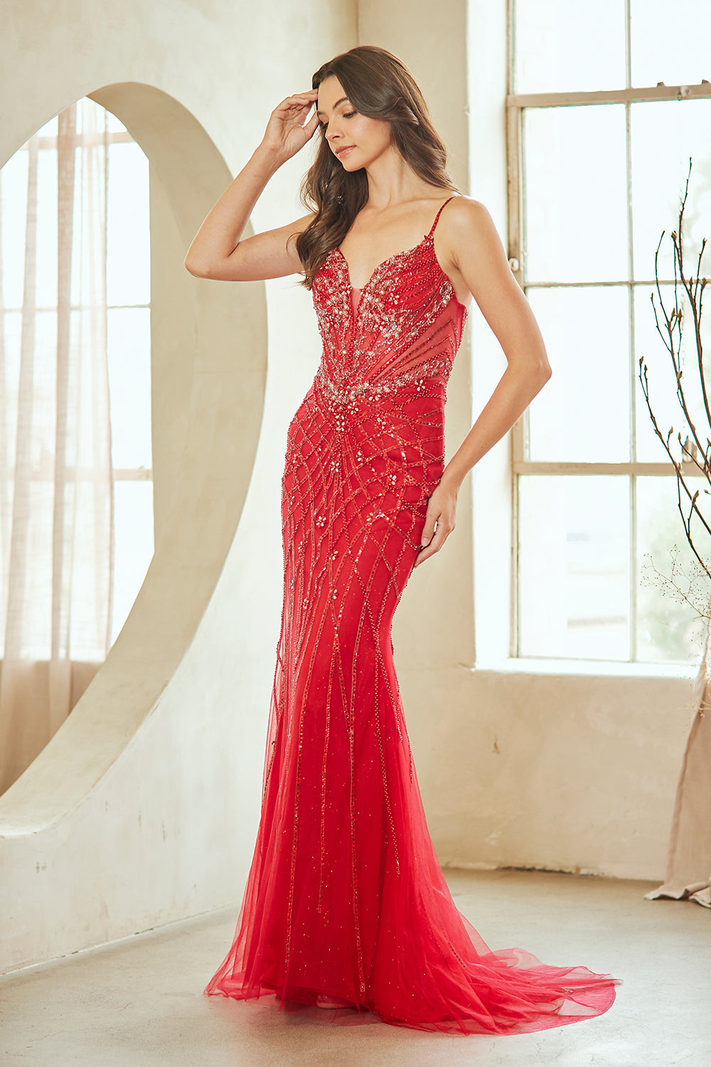 Champagne Long Prom Dress – Beaded A-Line Evening Gown