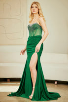 Emerald Long Prom Dress – Beaded A-Line Evening Gown