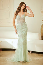 Champagne Long Prom Dress – Beaded A-Line Evening Gown