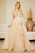 Champagne Long Formal Gown – Embellished Gala Dress