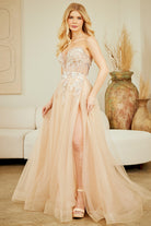 Champagne Long Formal Gown – Embellished Gala Dress