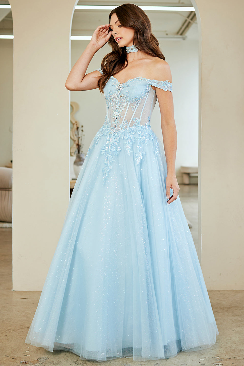 Light Blue Long Formal Gown – Embellished Gala Dress