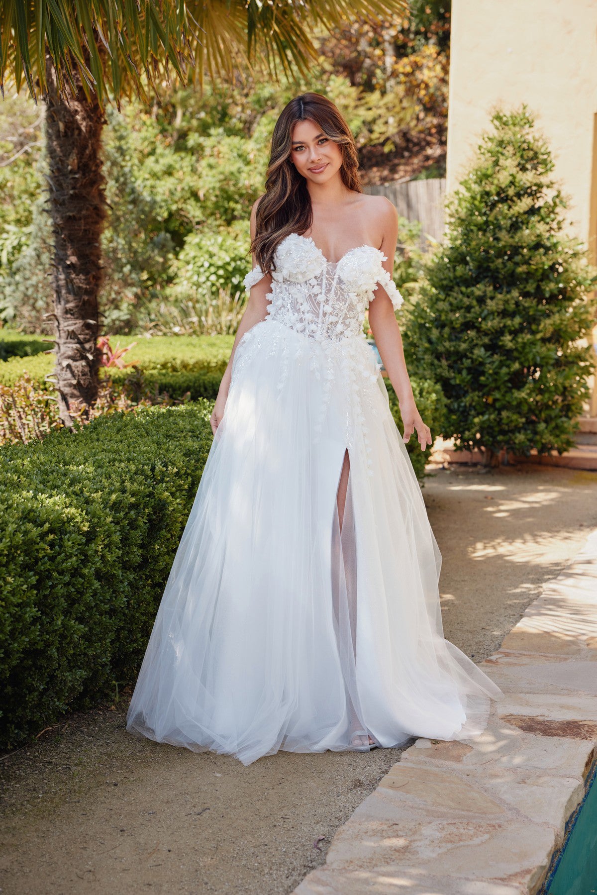 3D Floral Off Shoulder Sweetheart Sheer Bodice Long Wedding 3D Floral Off Shoulder Sweetheart Sheer Bodice Long Wedding