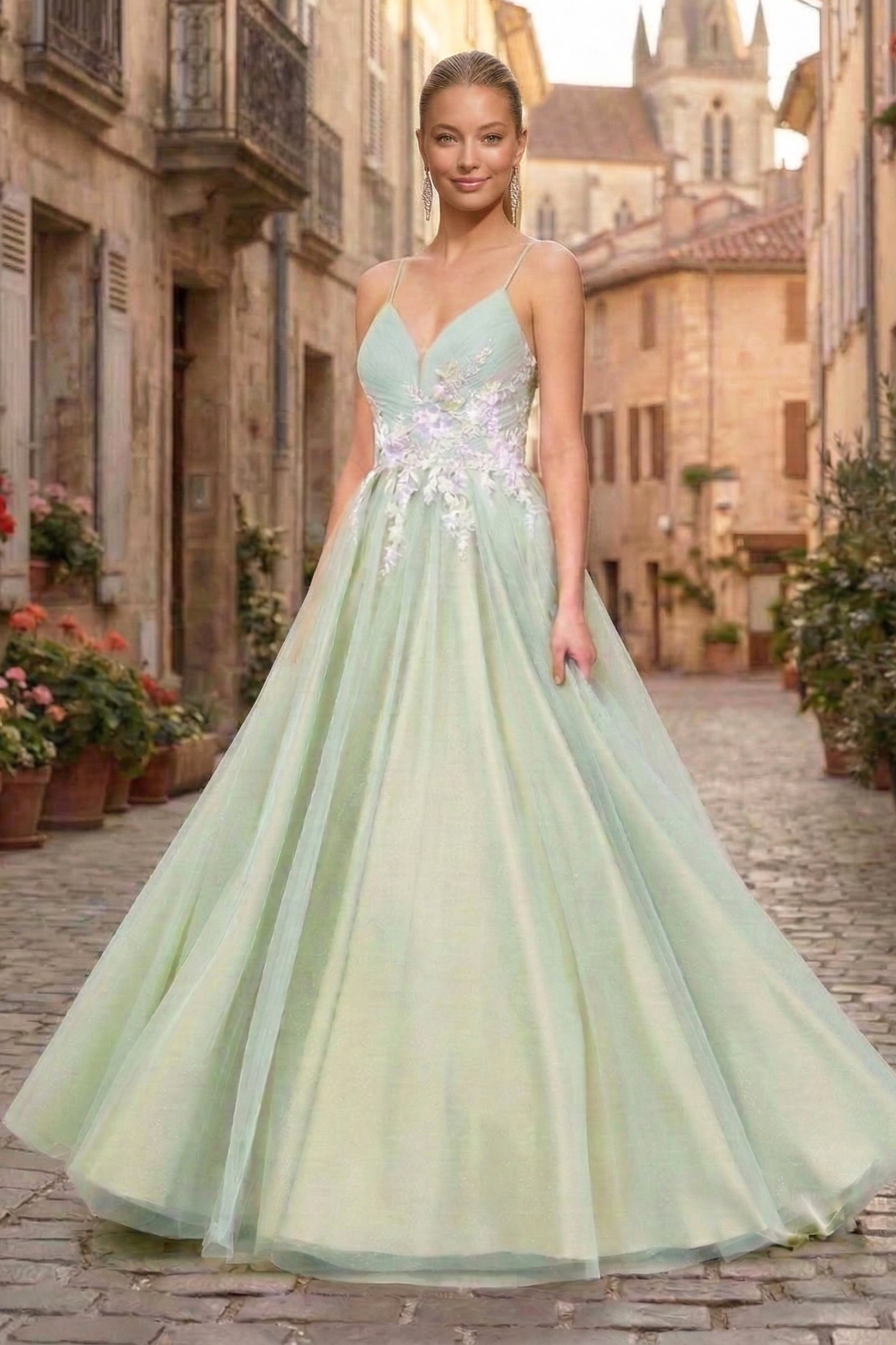 slim fit dress slacks A-line Satin White and Green Long Party Dress, V-neckline Long Prom Dr –  Cutedressy