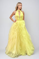 Alluring Halter Formal Gown JTRuffled long gown with halter neckline JT2560S - Juliet Evening Dress JTRuffled long gown with halter neckline JT2560S