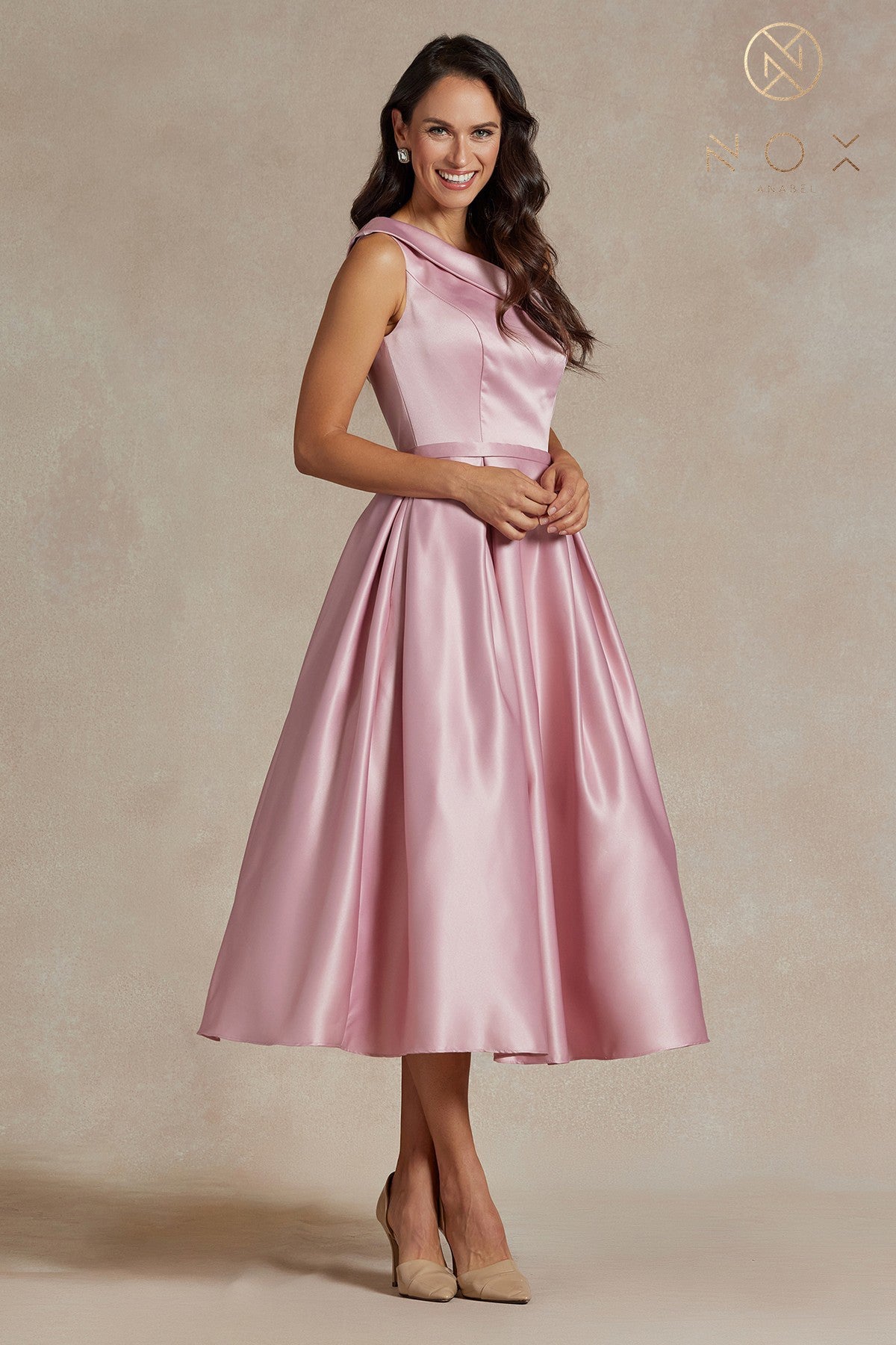 One-Shoulder Satin Midi Dress with Open Back-smcdress