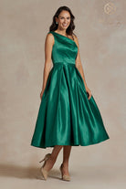 One-Shoulder Satin Midi Dress with Open Back-smcdress