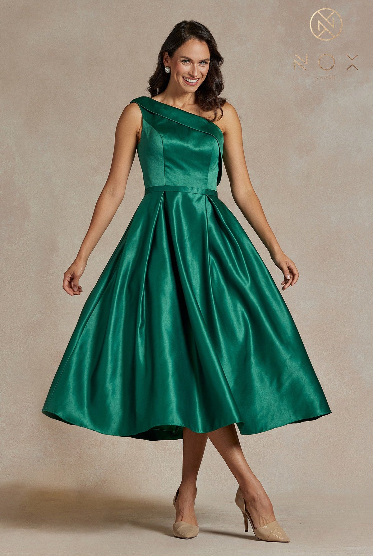 One-Shoulder Satin Midi Dress with Open Back-smcdress