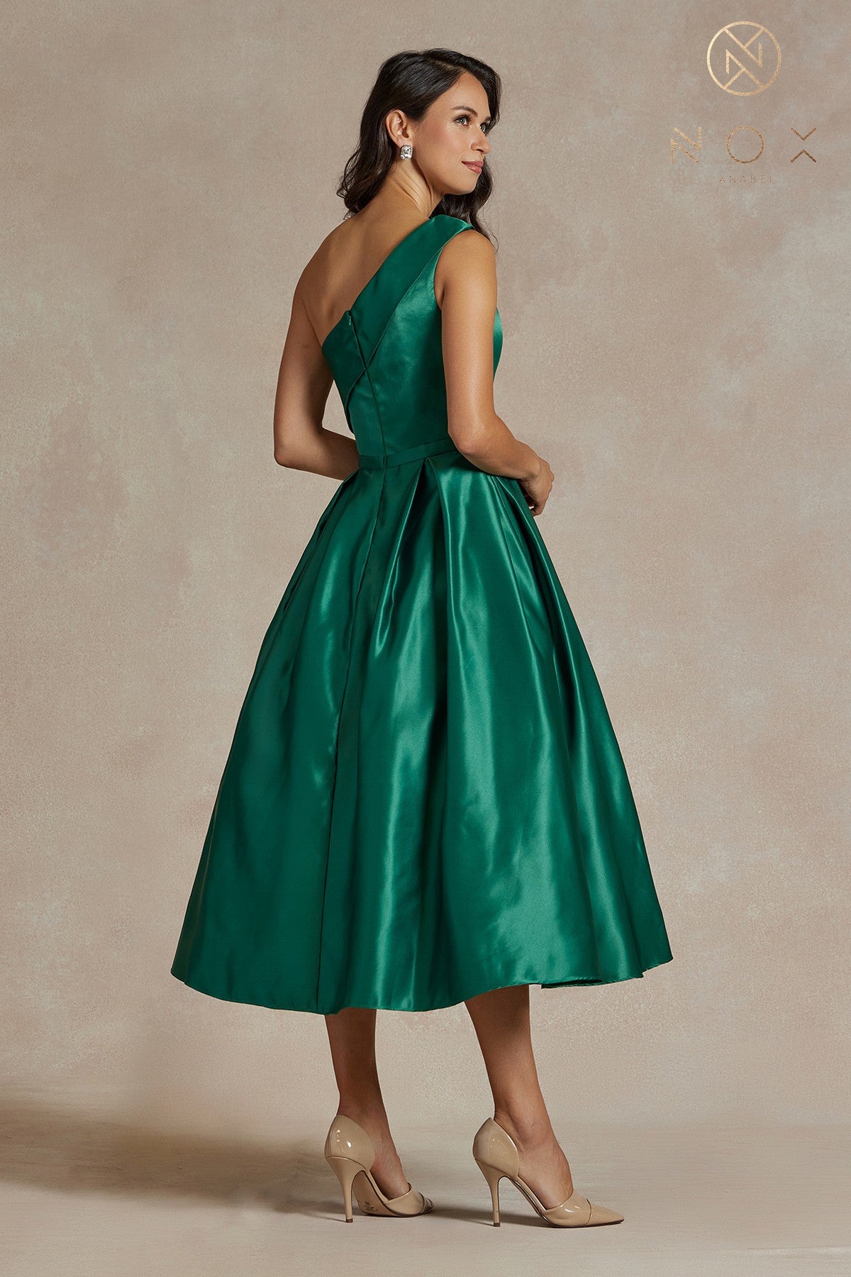 One-Shoulder Satin Midi Dress with Open Back-smcdress