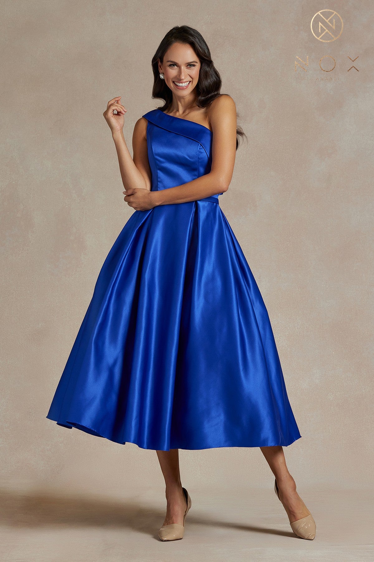 One-Shoulder Satin Midi Dress with Open Back-smcdress