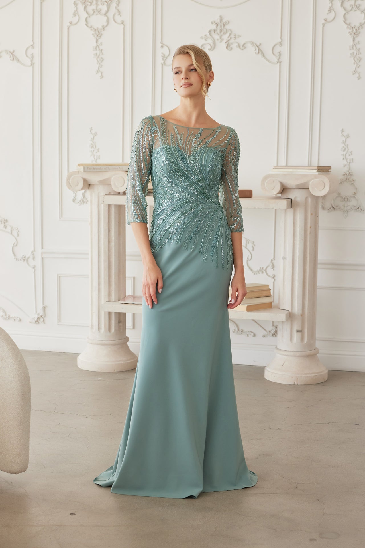 Long Sleeve Beaded Satin Mother of the Bride Dress NXMH137 Elegant Women's Dress 2026 Trend | SMCDress Long Sleeve Beaded Satin Mother of the Bride Dress NXMH137 Elegant Women's Dress 2026 Trend | SMCDress