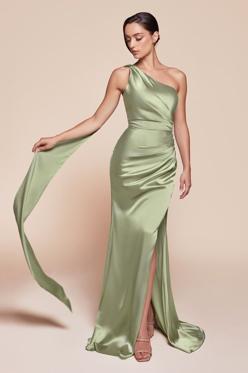 Elegant One-Shoulder Satin Evening Gown with Side Slit Elegant One-Shoulder Satin Evening Gown with Side Slit