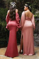 Soft satin dress, long-sleeve, off-shoulder-smcdress