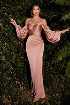 Soft satin dress, long-sleeve, off-shoulder-smcdress