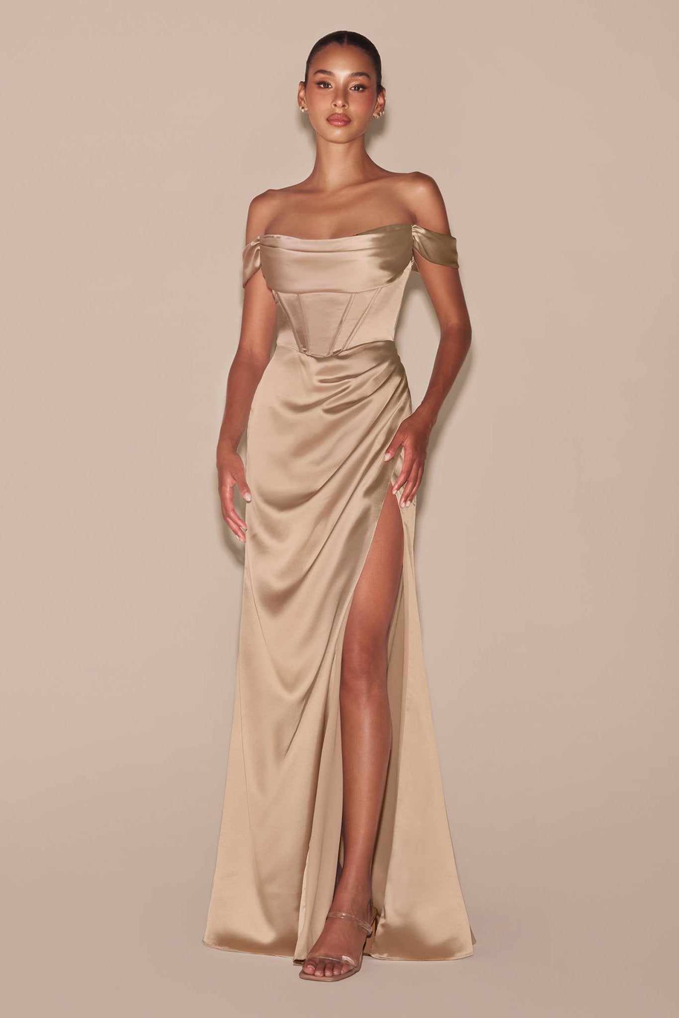 Dusty Blue, Lavender, Wine Red, Black Satin Corset Gown with Slit and  Optional Straps CD7492C