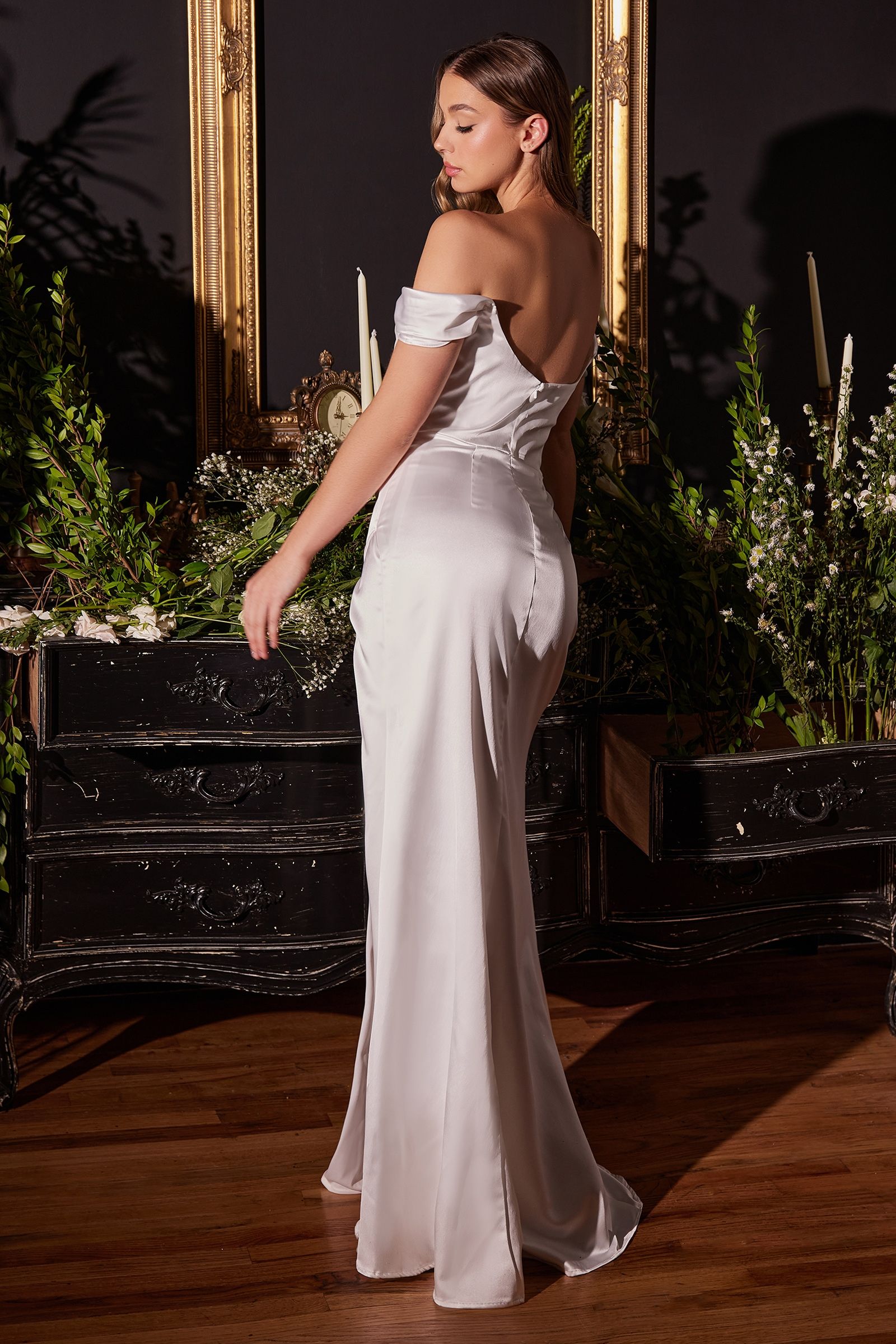 SATIN OFF THE SHOULDER CORSET OFF WHITE GOWN CD7492W | SMCDress SATIN OFF THE SHOULDER CORSET OFF WHITE GOWN CD7492W | SMCDress