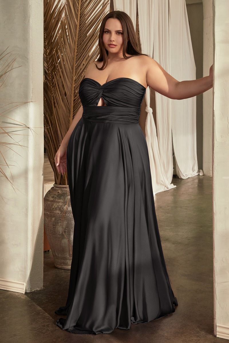 SATIN STRAPLESS KEYHOLE A-LINE DRESS CD7496C - 16 / BLACK SATIN STRAPLESS KEYHOLE A-LINE DRESS CD7496C - 16 / BLACK