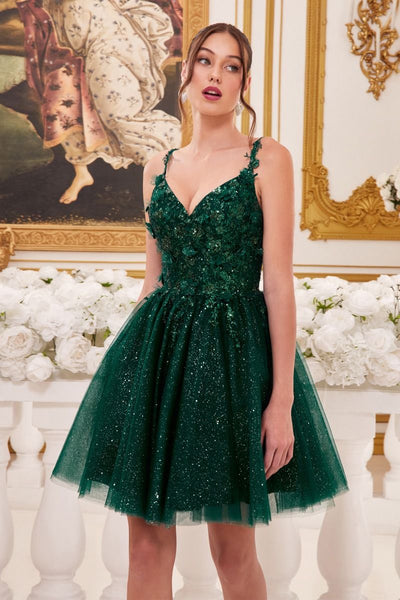green floral cocktail dress A-LINE COCKTAIL DRESS WITH FLORAL DETAILS CD9245