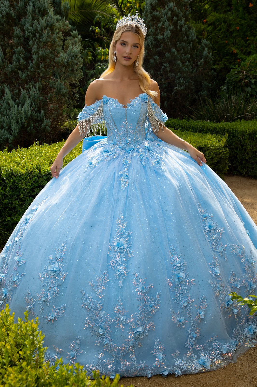 Cinderella Blue Quinceañera Ball Gown with 3D Floral Appliqués