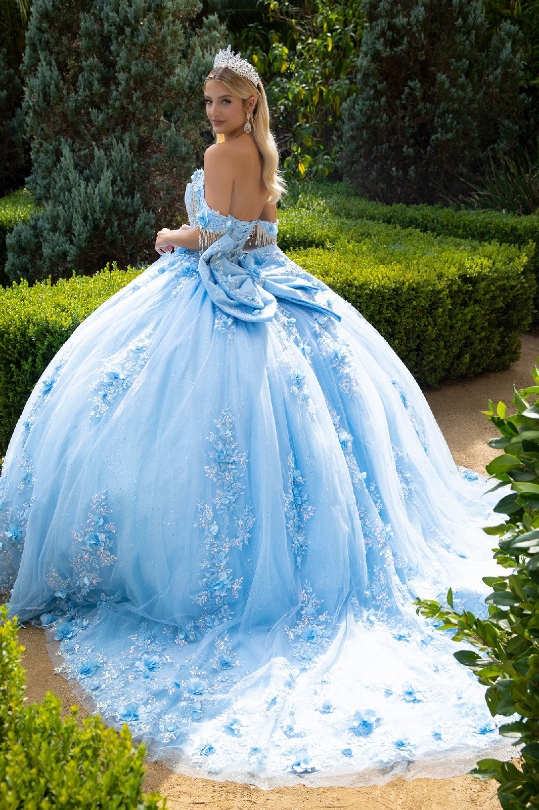 Cinderella Blue Quinceañera Ball Gown with 3D Floral Appliqués