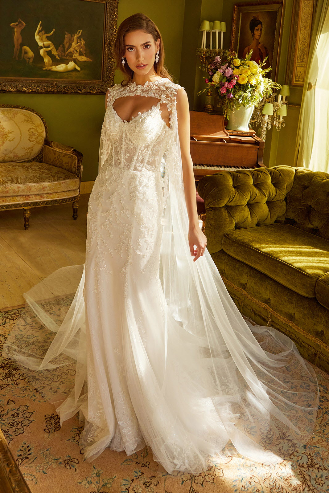 sheer corset wedding dress Off-White Mermaid Lace Wedding Dress with Sheer Corset and Spaghetti Straps