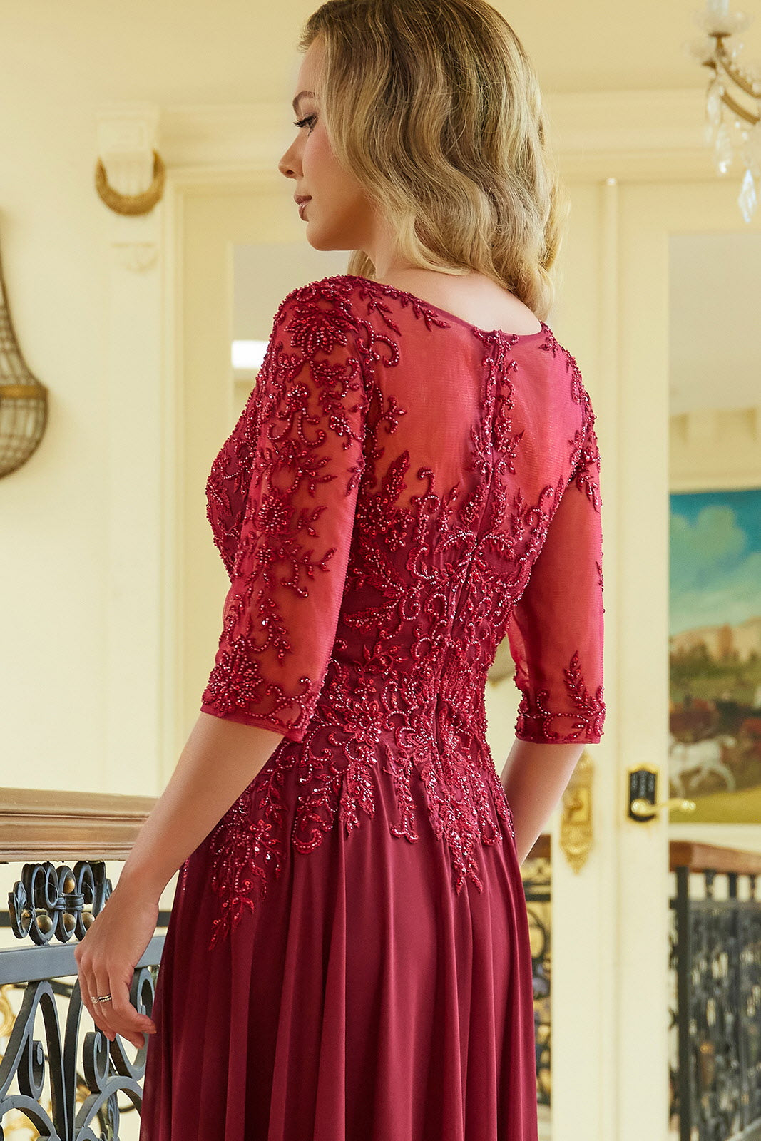 A-Line Evening Gown | 3/4 Sleeve Beaded Bodice Formal Dress for Mother of the Bride GL3573 | SMCDress A-Line Evening Gown | 3/4 Sleeve Beaded Bodice Formal Dress for Mother of the Bride GL3573 | SMCDress