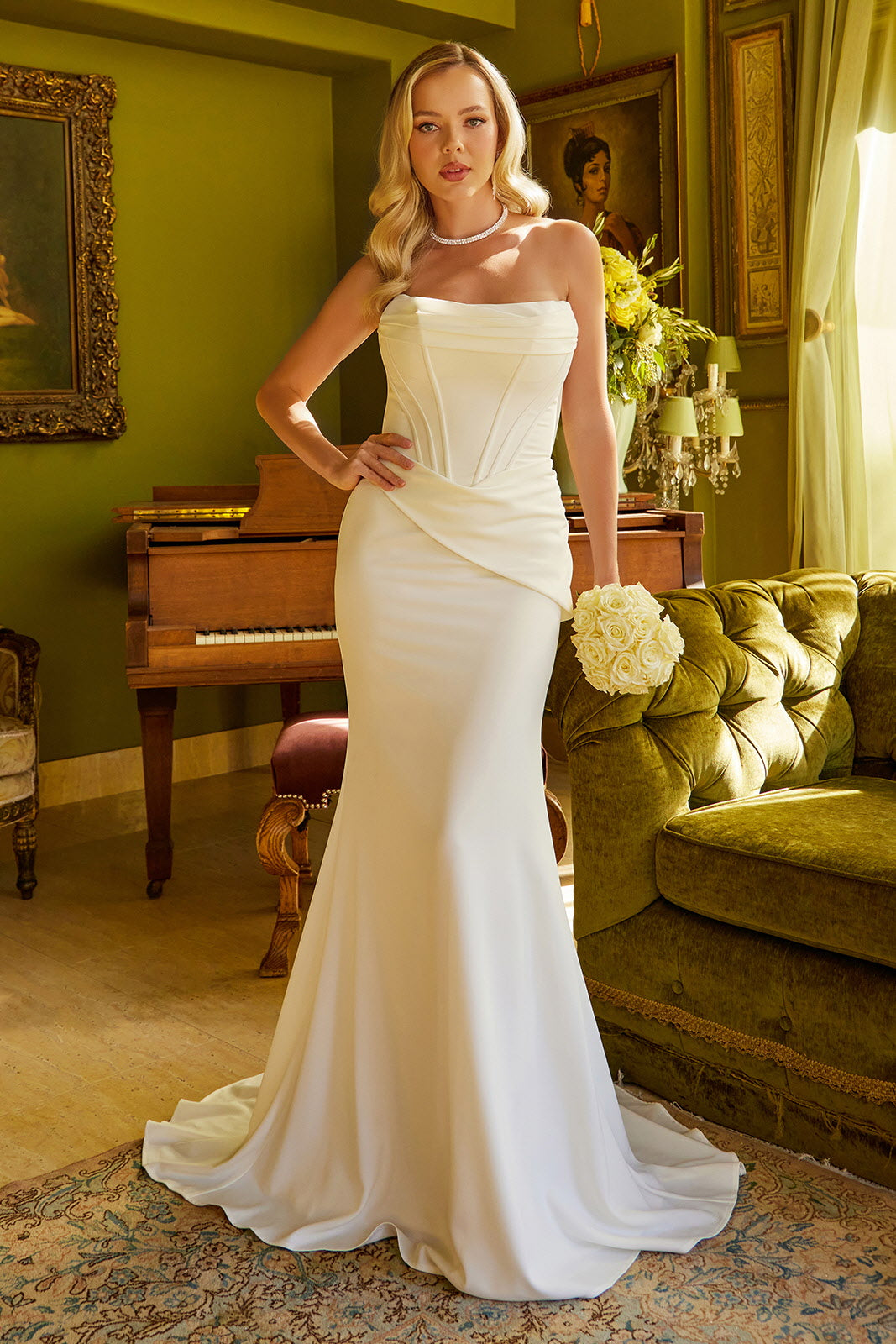 Ivory Strapless Corset Wedding Gown – Elegant Bridal Fit & Flare Dress GL3584