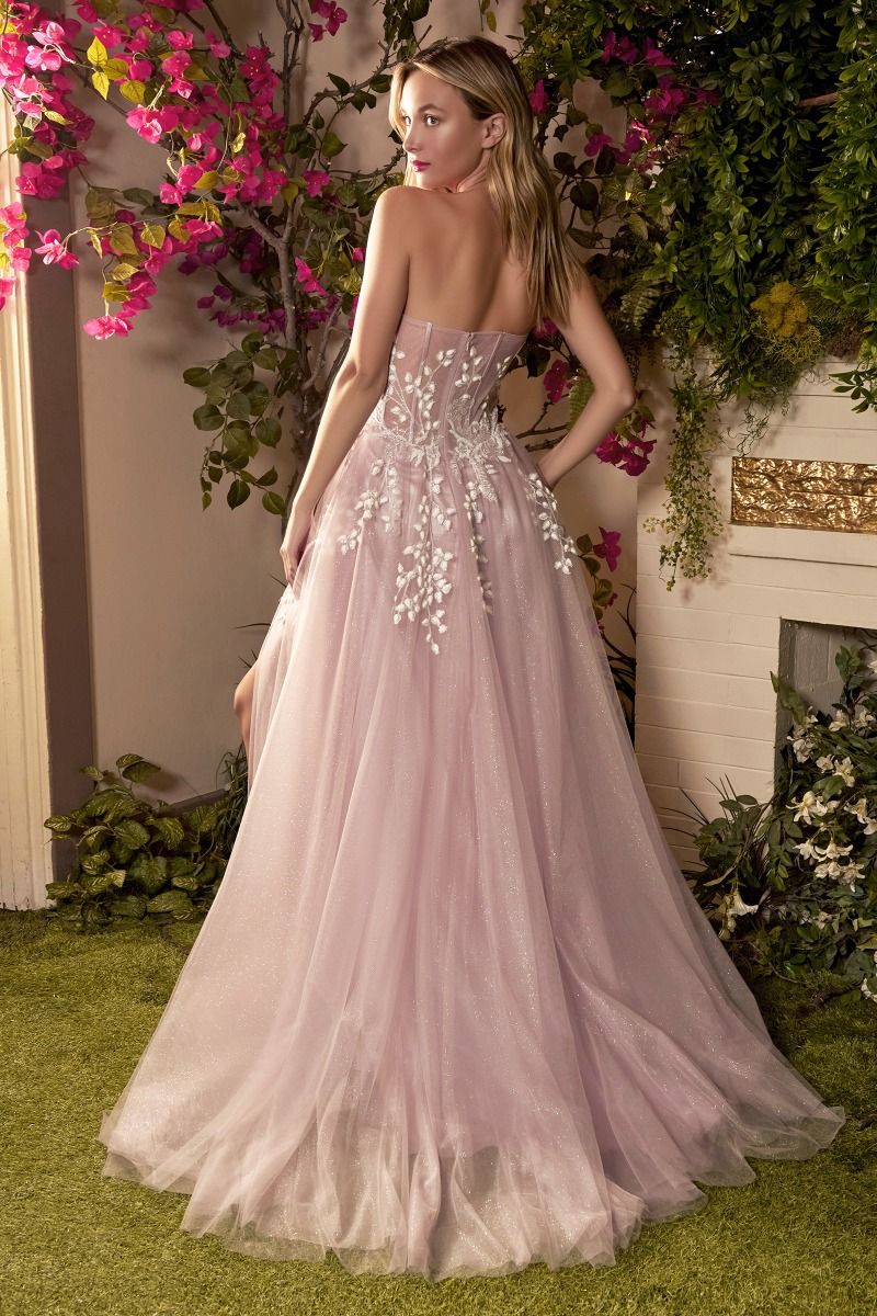 Angelonia Diamond Strapless Glitter Corset Long Prom Dress