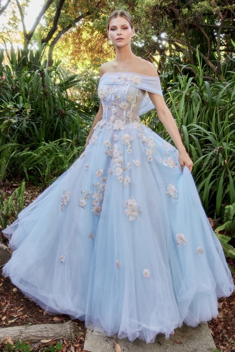 Blue floral ball gown best sale