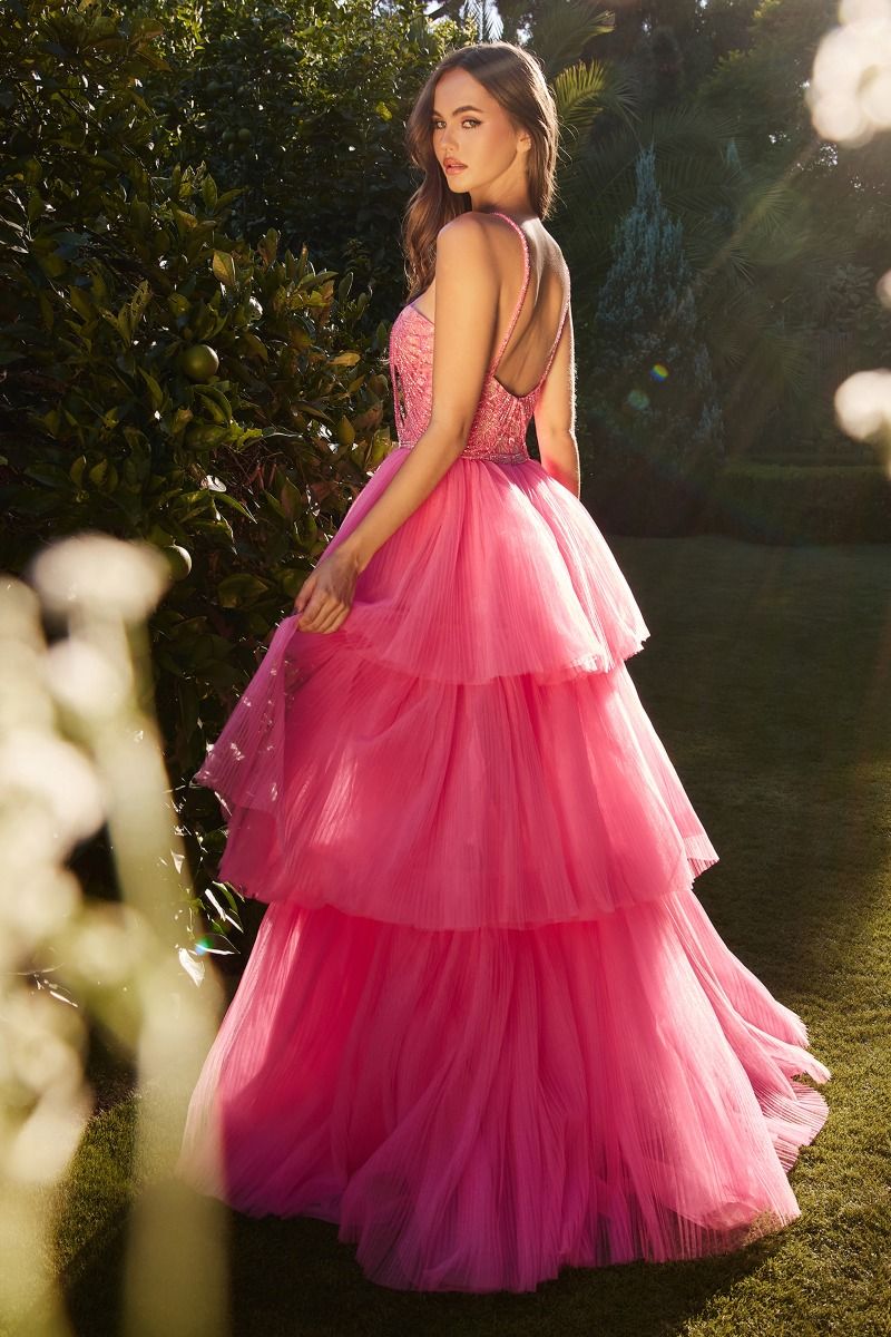 open lace back dress HIGH LOW HALTER BEADED BALL GOWN CDA1239