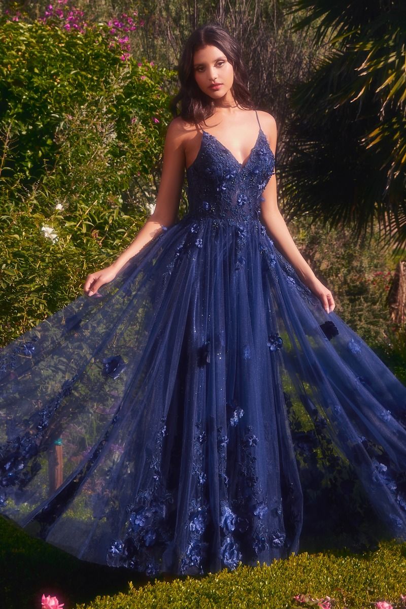 TULLE A-LINE FLORAL APPLIQUED GOWN CDA1326 | SMCDress