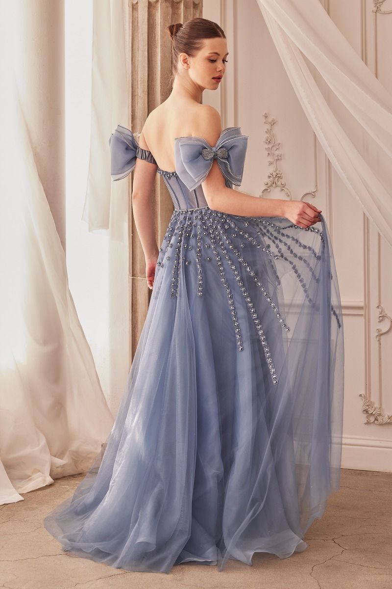 STRAPLESS BEADED GOWN WITH BOW SLEEVE ACCESSORIES CDA1338 | SMCDress STRAPLESS BEADED GOWN WITH BOW SLEEVE ACCESSORIES CDA1338 | SMCDress