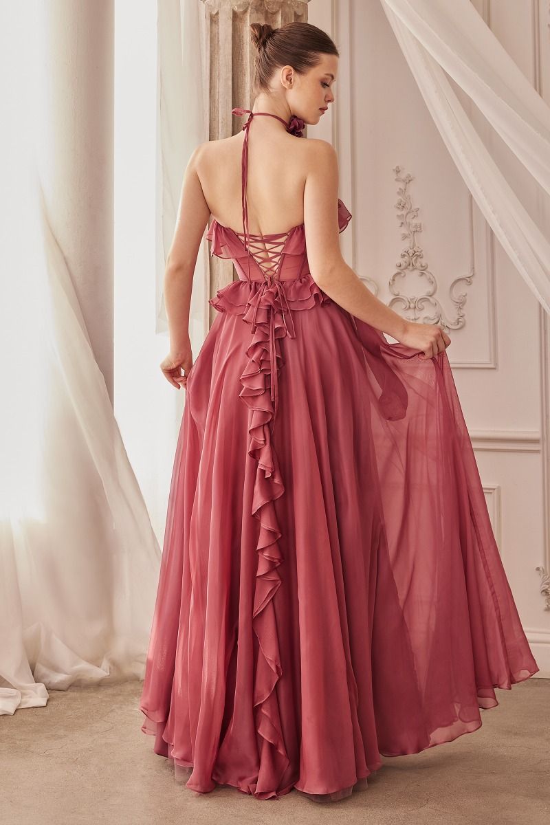 Ladivine by Cinderella Divine Blush Strapless Chiffon Ruffled Slit Prom Dress 10 Ladivine by Cinderella Divine Blush Strapless Chiffon Ruffled Slit Prom Dress 10
