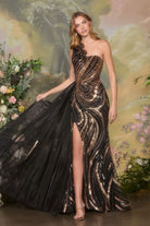 Stunning Black Sequin Tulle Gown CDA1502 - Cinderella Divine Prom Dress