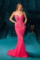 Stunning Fuchsia Sequin Beaded Gown CDA1506 - Cinderella Divine Prom Dress