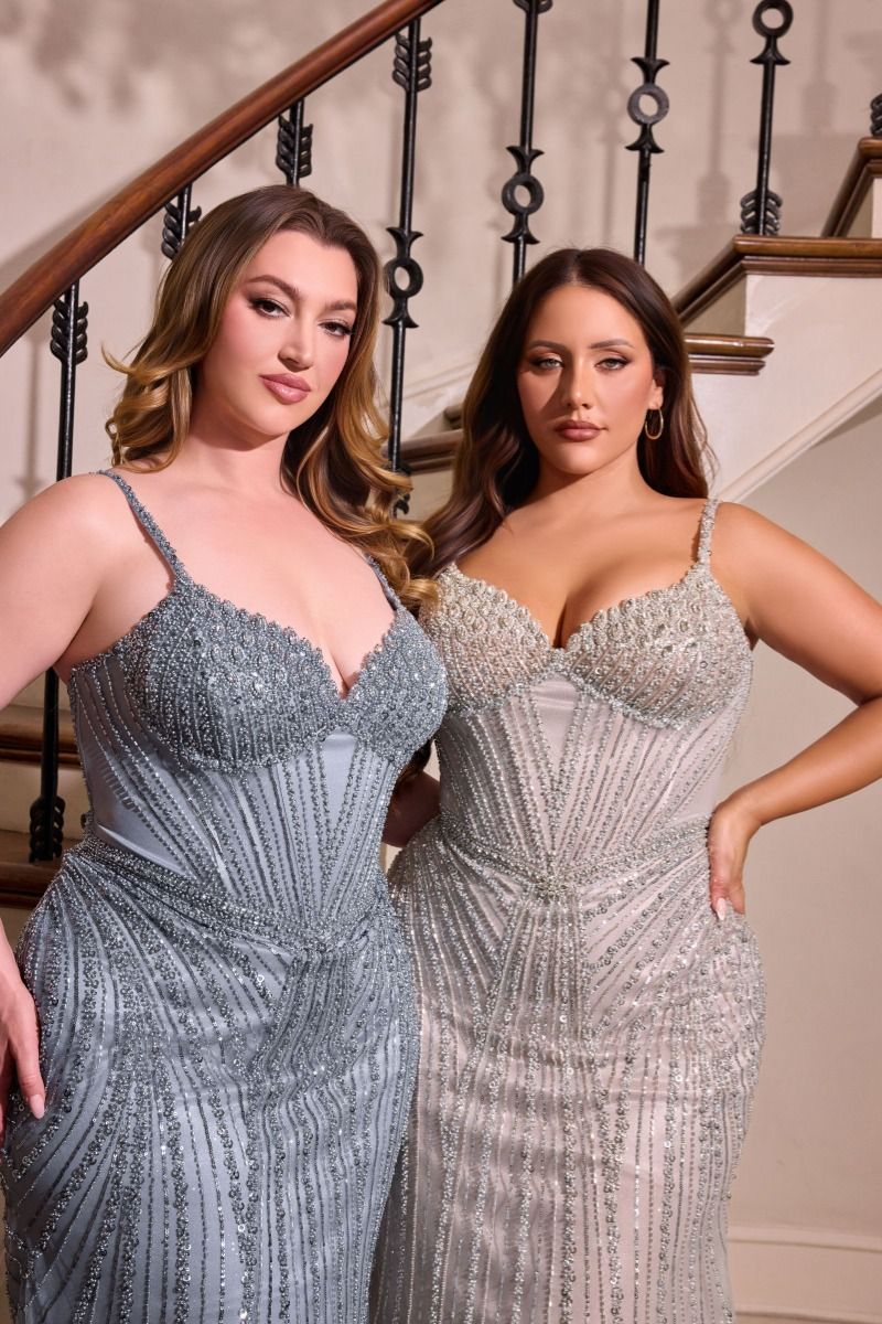 Stunning Blue Sequin Beaded Gown CDCC398C - Cinderella Divine Prom Dress