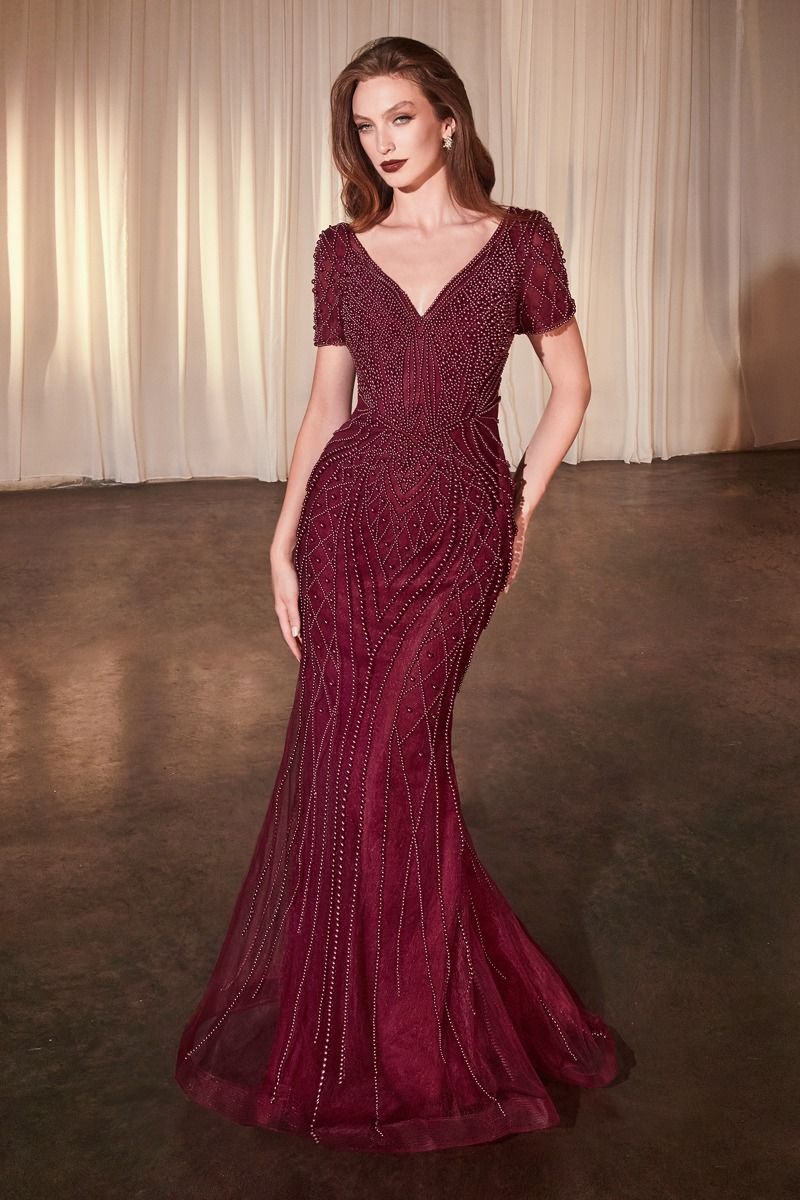 SHORT SLEEVE BEADED FIT & FLARE GOWN CDCC4019 | SMCDress SHORT SLEEVE BEADED FIT & FLARE GOWN CDCC4019 | SMCDress