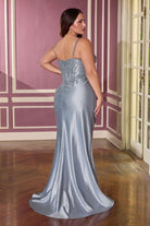 Stunning Black Beaded Satin Gown CDCC463C - Cinderella Divine Prom Dress