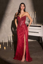 Statuesque Green Beaded Fitted Gown CDCC492 - Cinderella Divine Evening Dress CDCC492