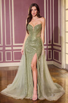 Statuesque Green Beaded Fitted Gown CDCC492 - Cinderella Divine Evening Dress CDCC492